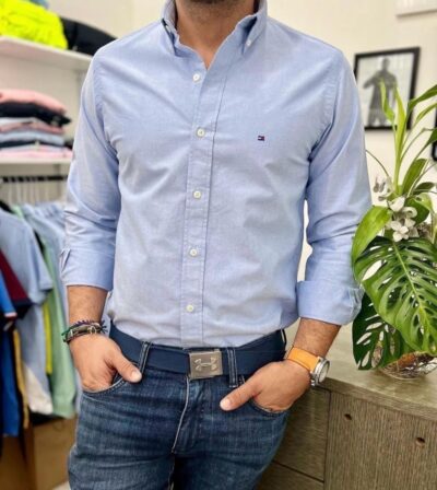 CAMISA TOMMY HILFIGER MANGA LARGA PARA HOMBRE COLOR CELESTE