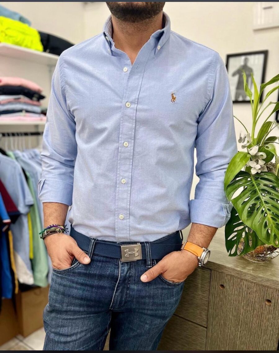 Camisa polo manga larga oxford