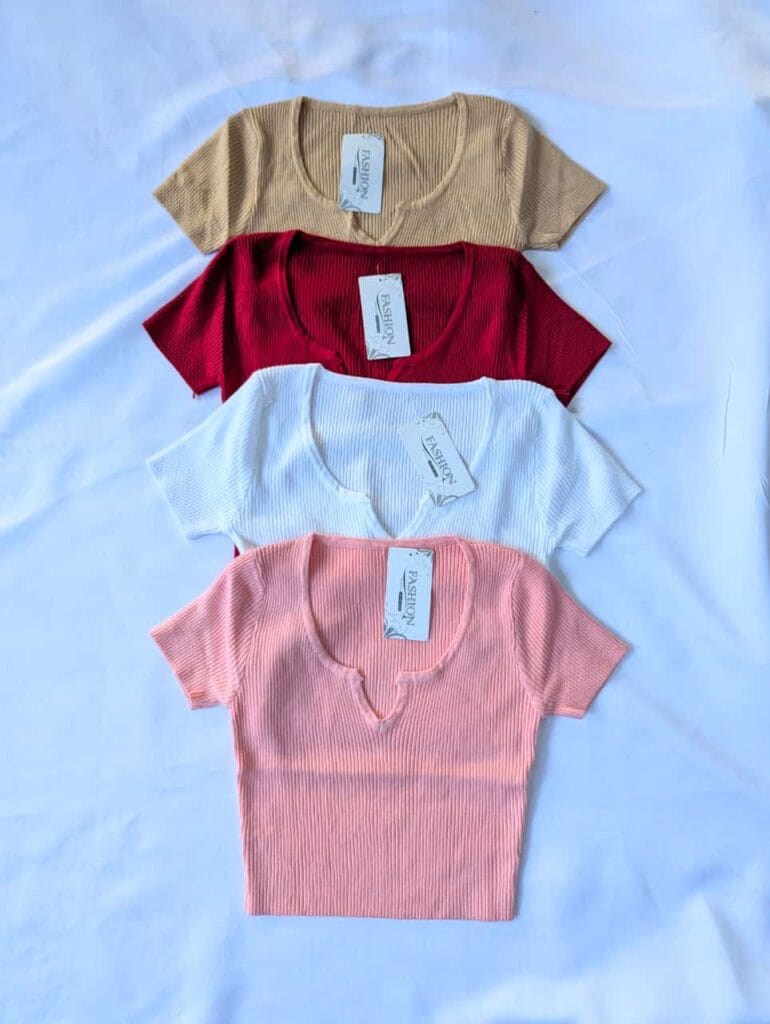 Crop Tops de Tejido Ligero para Mujer Cuello V - Blusas Cortas en Colores Básicos y Modernos