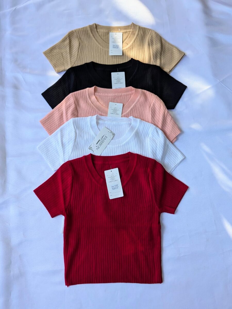 Crop Tops de Tejido Ligero para Mujer Cuello redondo- Blusas Cortas en Colores Básicos y Modernos