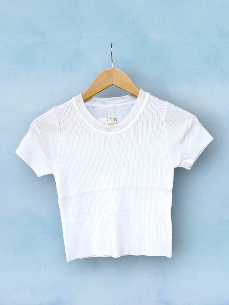 Crop Tops de Tejido Ligero para Mujer Cuello redondo- Blusas Cortas en Colores Básicos y Modernos - Imagen 4