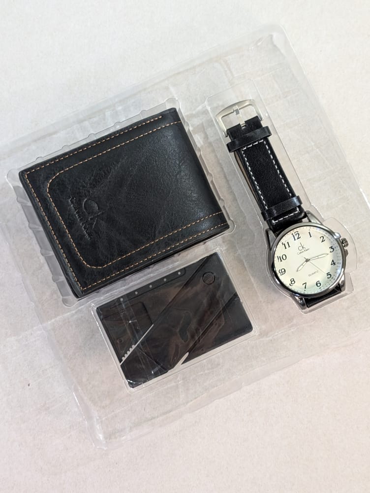 Conjunto de reloj y billetera, combo relojes con carteras para hombres de cueros, accesorios para caballeros, reloj analógico y billeteras con multidepositos