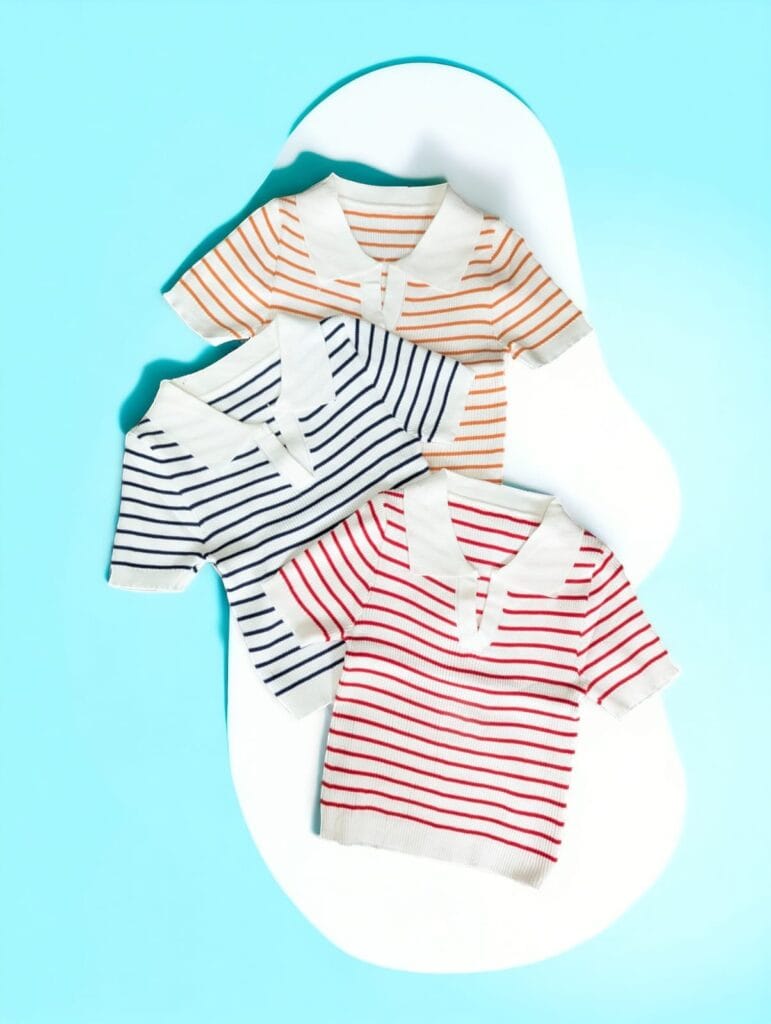 Crop Top de damas, camisas de cuello cortas de mujeres, camisas rayas horizontales strech, blusas de damas
