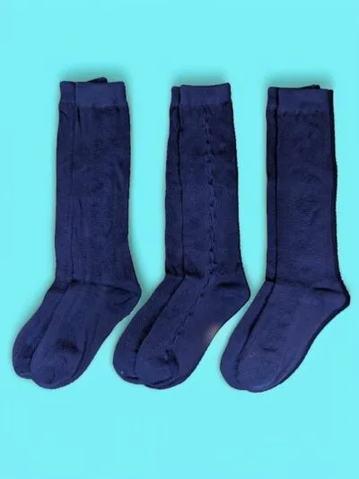 conjunto de Tres pares de Calcetas caladas colegial, set de tres, pack, paquete para la escuela de mujeres, niñas, juveniles azules