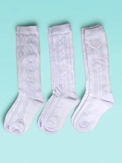 Tres pares de Calcetas caladas colegial, para la escuela de mujeres, niñas, damas blancas