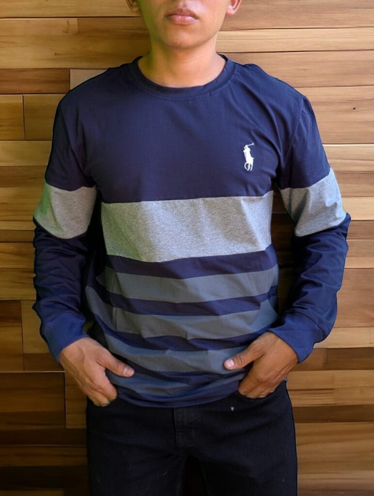 Sudaderas para Hombres Polo, camisas mangas largas a rayas, camisas de varones, perfectas para protegerse del sol, de algodón