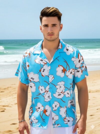 Camisa estampada playera de botones de vestir para hombres