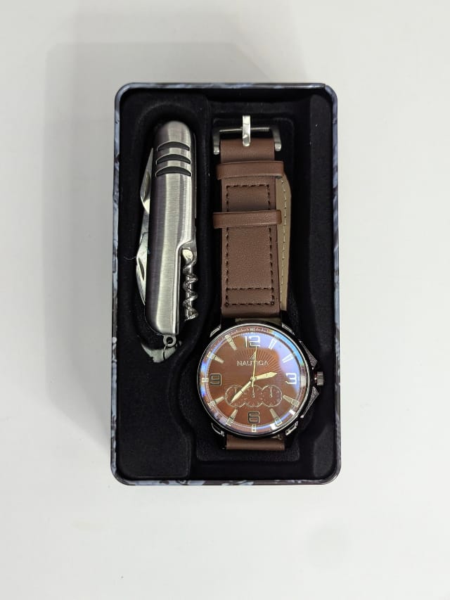 Conjunto de reloj y navaja para hombres, combos de relojes y navaja metálica de caballeros