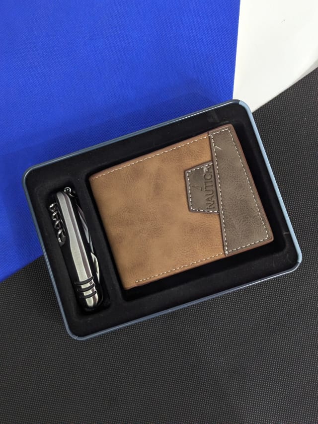 Conjunto de billetera y navaja, combos set de billeteras de cuero sintético y navaja metálica para hombres