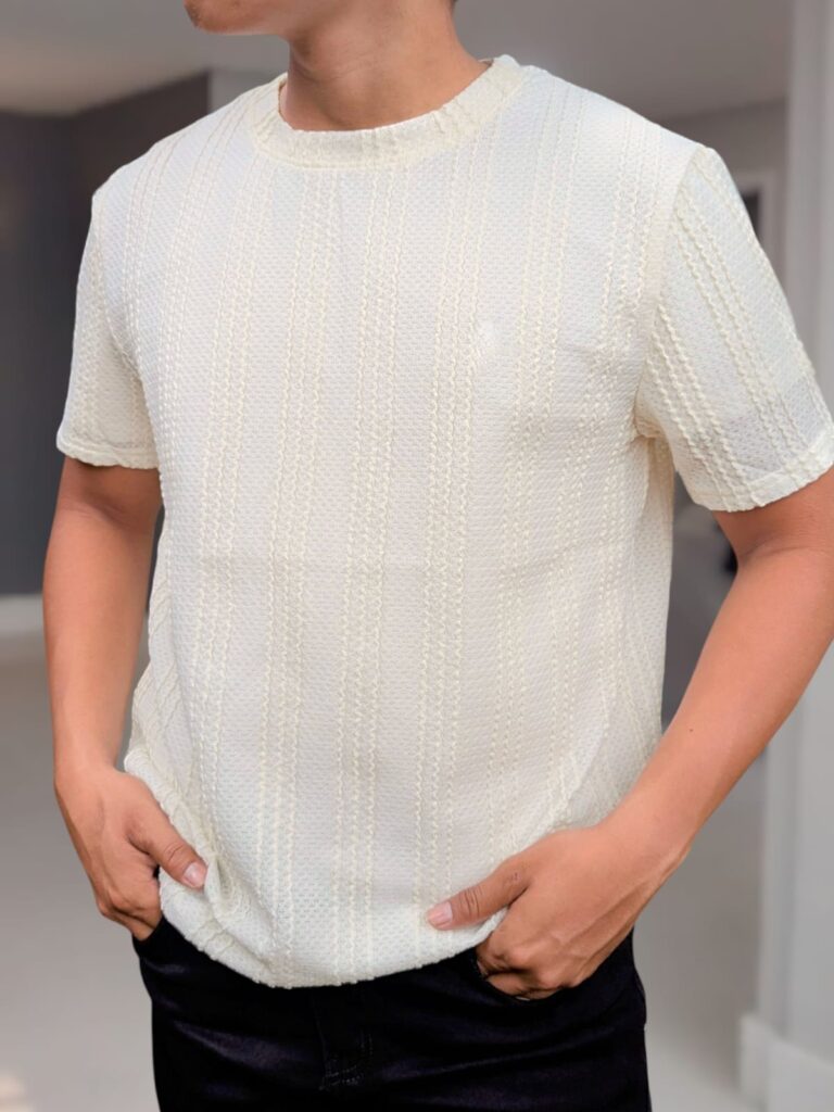 Camisa tela de wafle para hombres, camisetas casuales