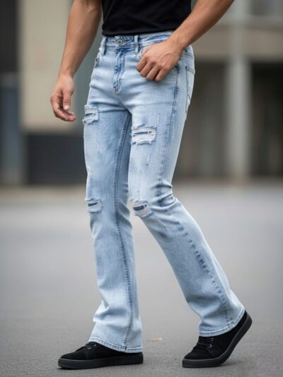 Pantalón acampanados para hombres marca FUNK, pantalones de mesclilla rasgados desteñido