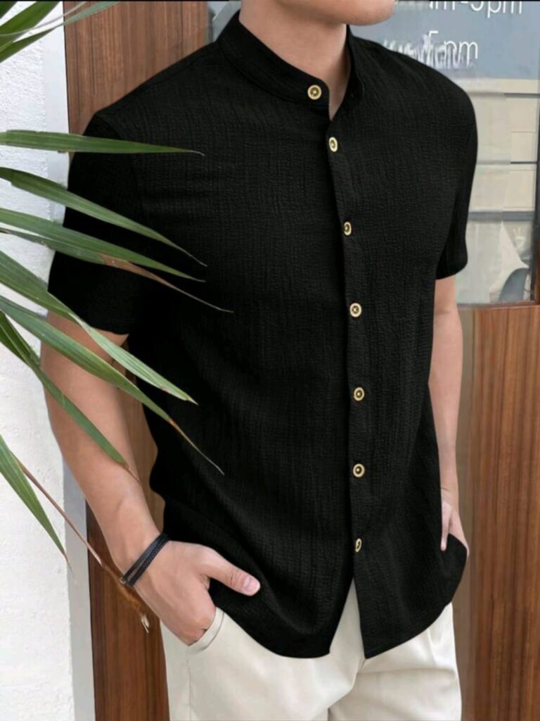 Manfinity VCAY Camisa tejida de manga corta, casual y de unicolor para hombre negro