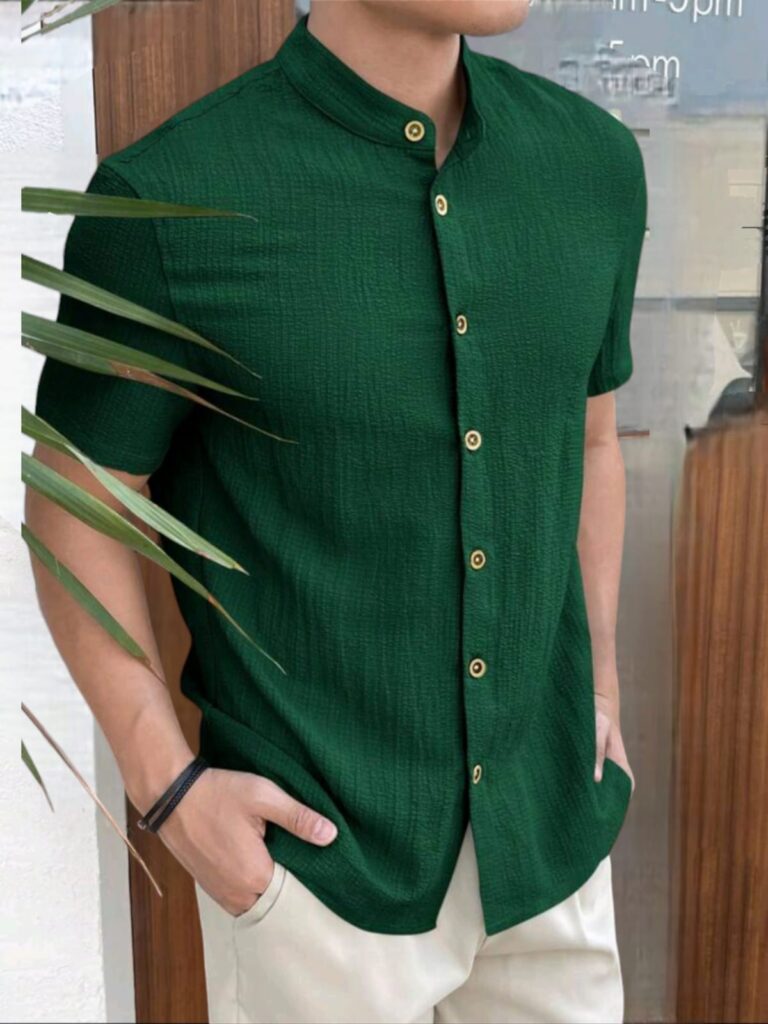Manfinity VCAY Camisa tejida de manga corta, casual y de unicolor para hombre