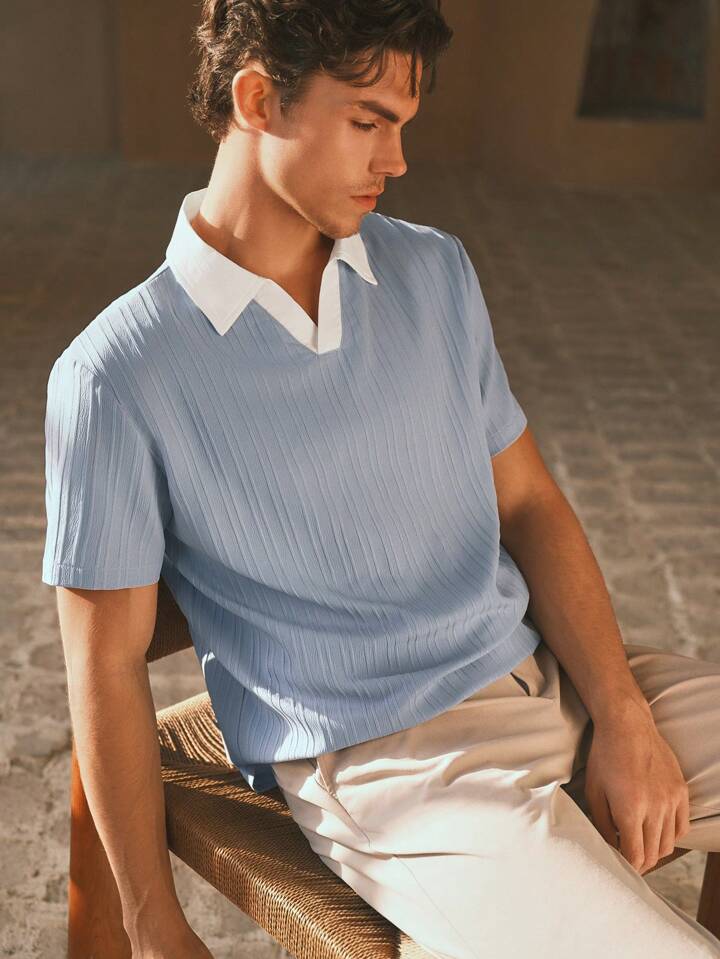 HIMLAND Camisa polo de manga corta de corte regular y casual tejida para hombres