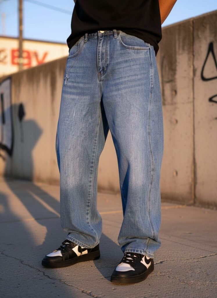 Pantalón Baggy para hombres marca REDOX, flojos de mezclilla con cadena