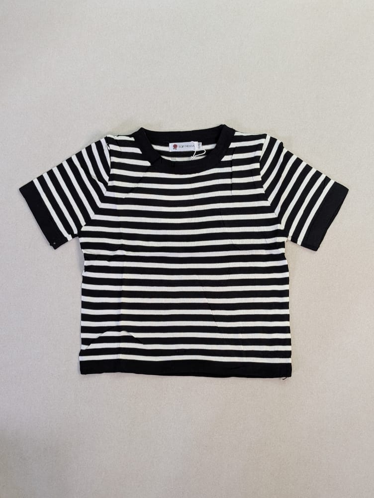 Crop top, camisas para mujeres a rayas, blusas de damas de algodón, camisas de cuello redondo