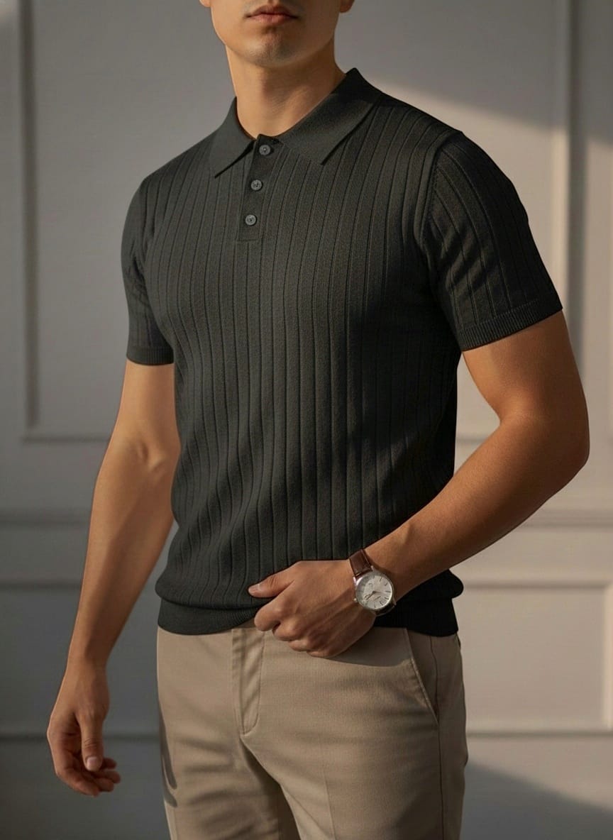 Funk Camisa estilo polo para hombres camisa de granaje, old money sport, con zipper