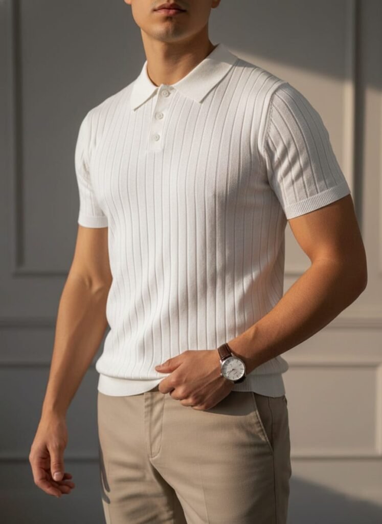 Funk Camisa estilo polo para hombres camisa de granaje, old money sport, con zipper