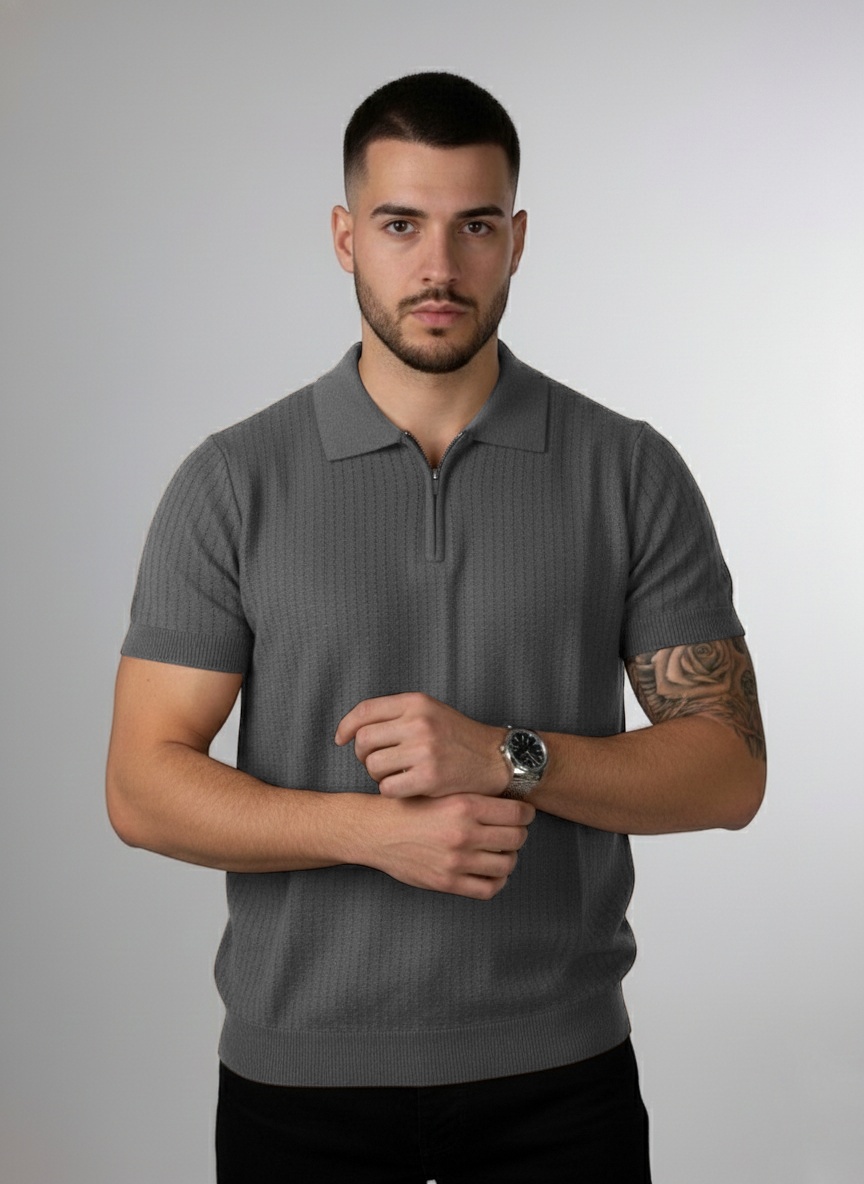 Funk Camisa estilo polo para hombres camisa de granaje, old money sport, con zipper
