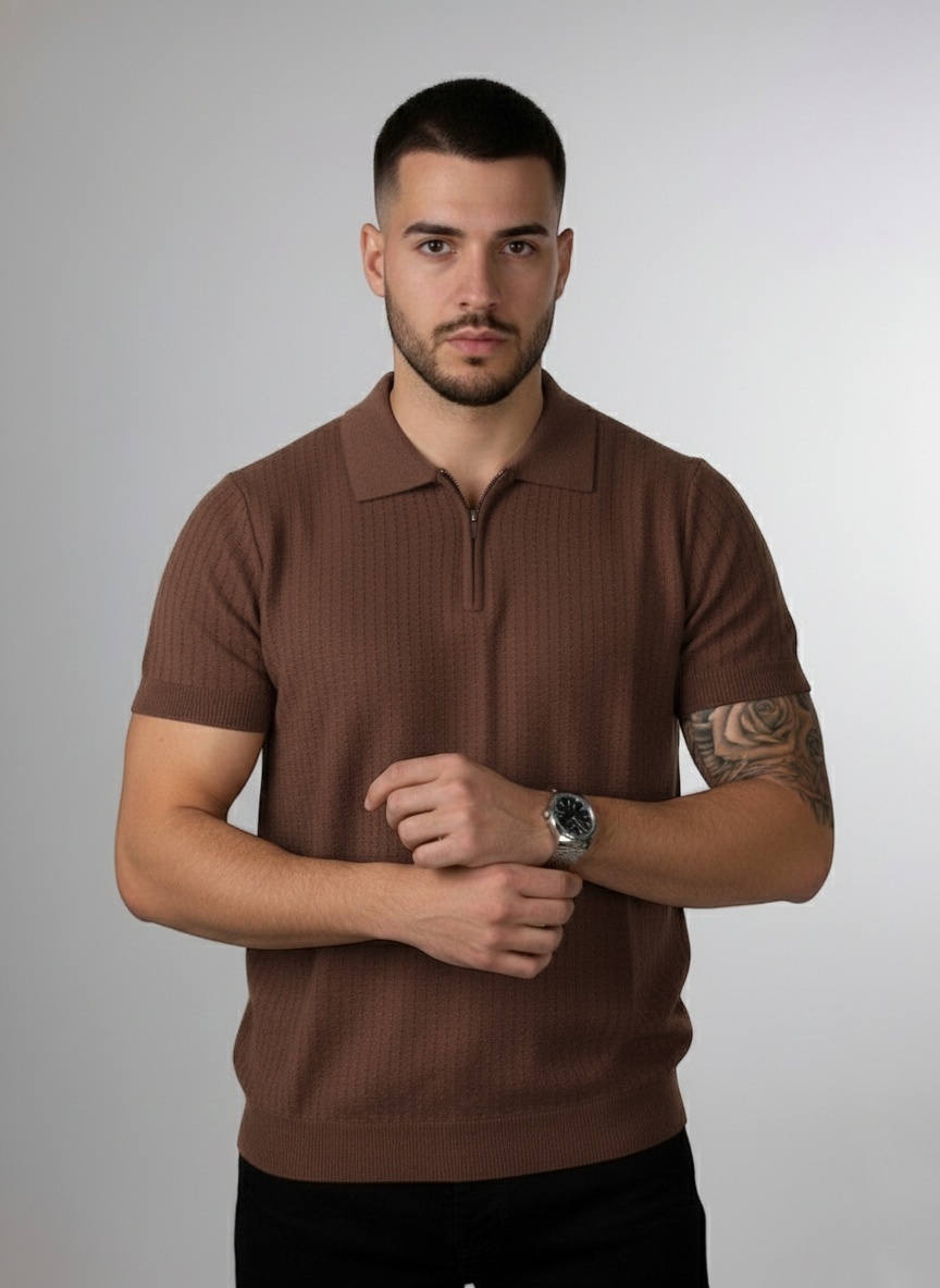 Funk Camisa estilo polo para hombres camisa de granaje, old money sport, con zipper